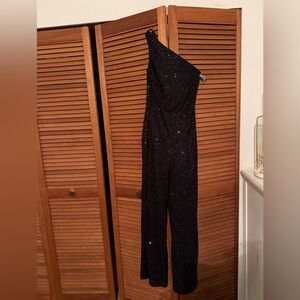 Black Sequin One-Shoulder Jumpsuit